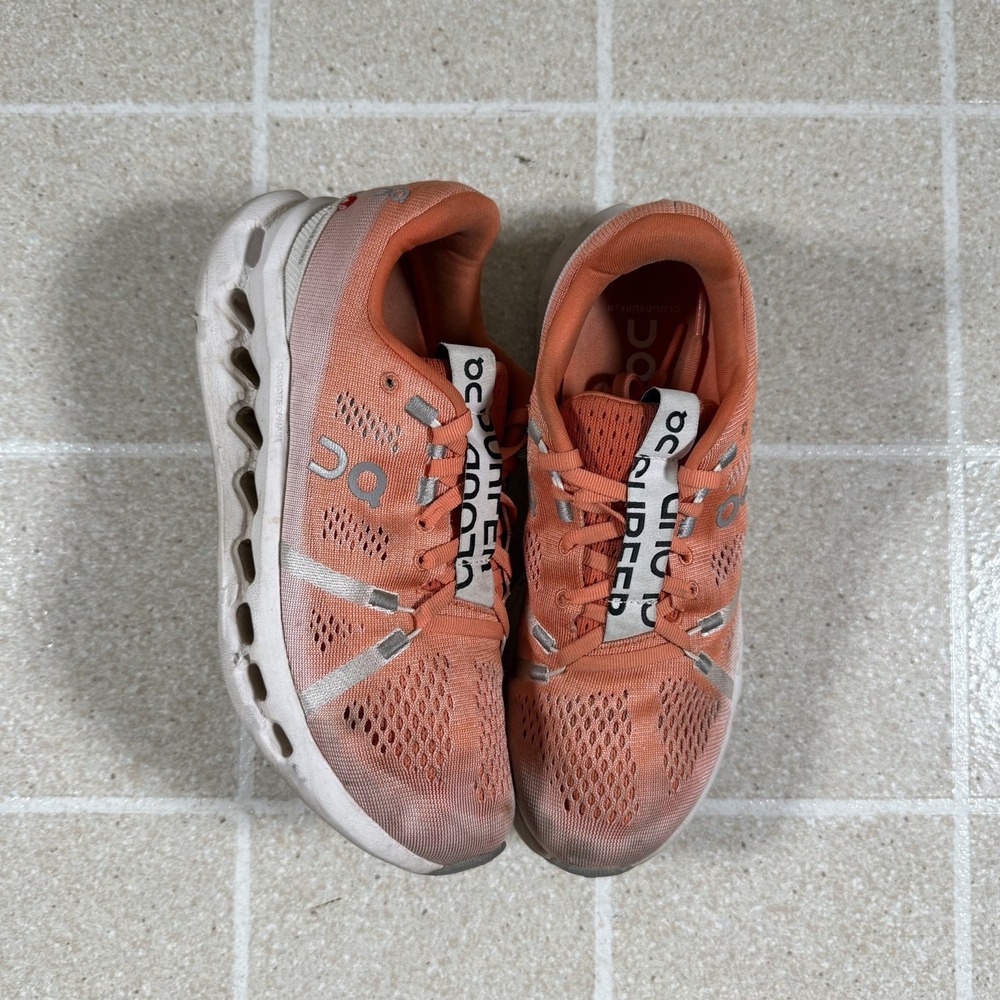 On Cloud Cloud Surfer Running Shoes Sneakers Womens 7 Orange Mesh Lace Up